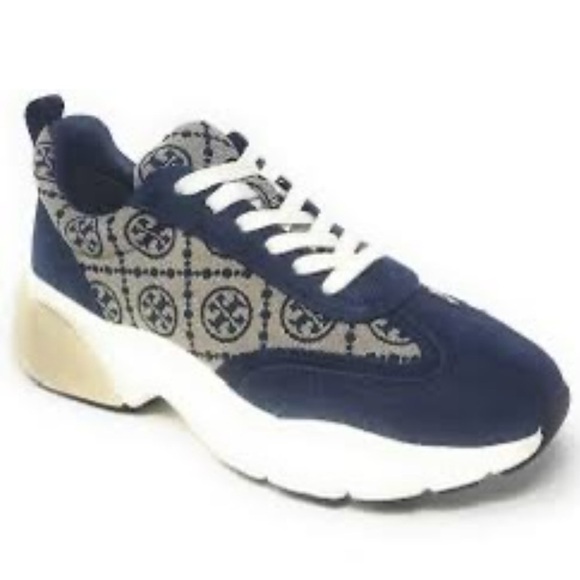 Authentic Tory Burch T Monogram Good Luck Sneakers M Navy Blue Monogram Size 11 - Picture 9 of 13